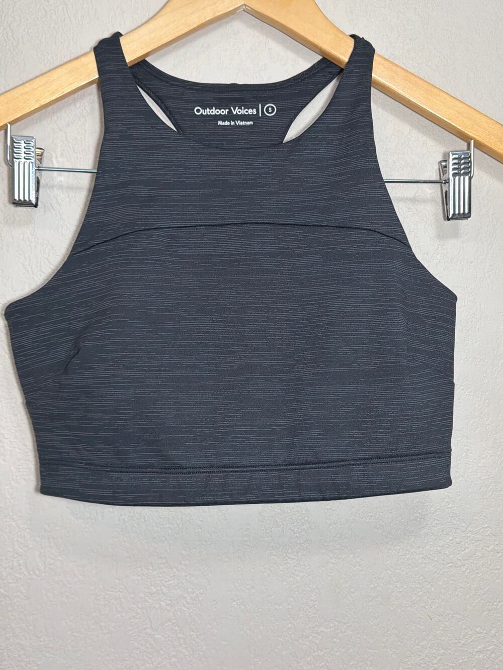 Outdoor Voices sports bra high neckline racerback charcoal gray SZ S